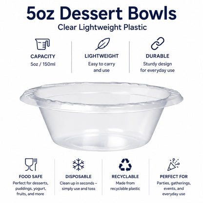 5oz Dessert Bowls Clear lightweight Plastic Bowls Blue Sky
