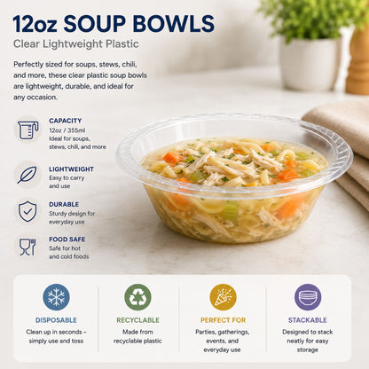 12oz Soup Bowls Clear lightweight Plastic Bowls Blue Sky