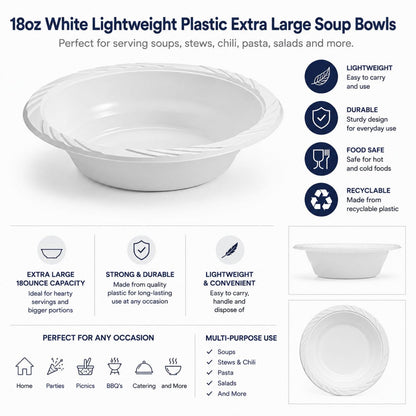 *WHOLESALE* 18oz White Dessert Bowls Lightweight Plastic 800/case Bowls VeZee