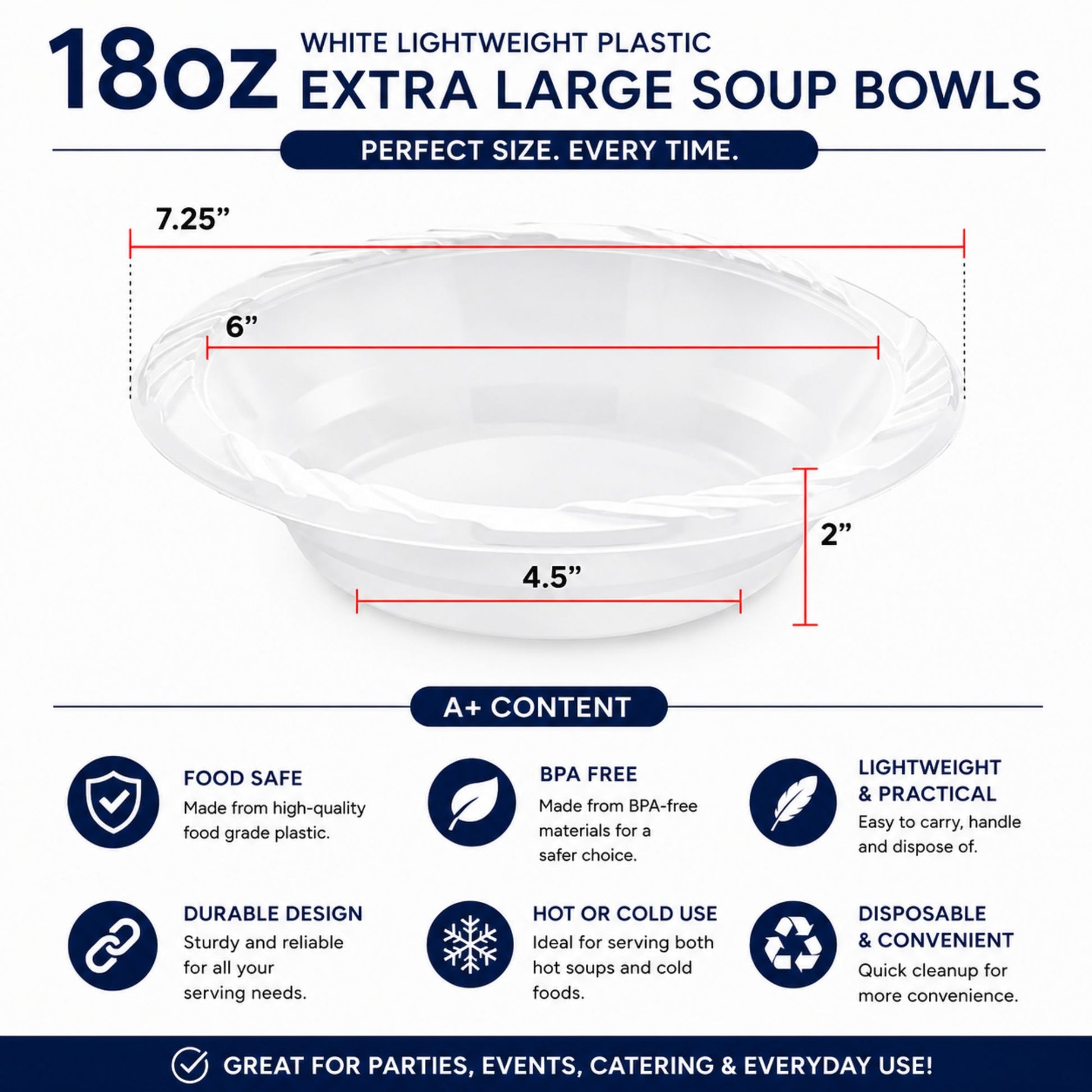*WHOLESALE* 18oz White Dessert Bowls Lightweight Plastic 800/case Bowls VeZee