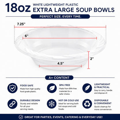 *WHOLESALE* 18oz White Dessert Bowls Lightweight Plastic 800/case Bowls VeZee