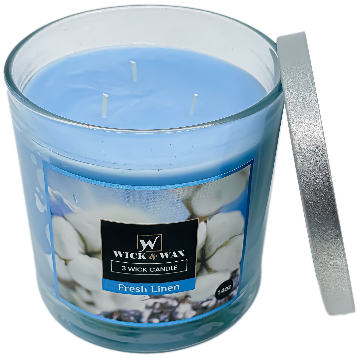 Fresh Linen Scented Jar Candle (3-wick) - 14oz.  WICK & WAX   