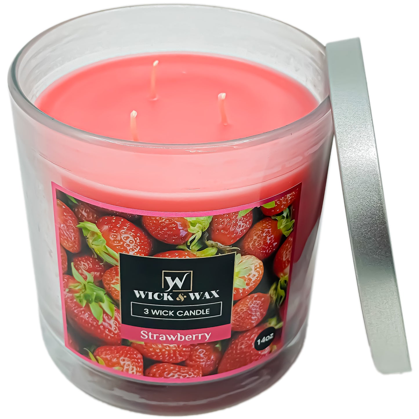 Strawberry Scented Jar Candle (3-wick) - 14oz.  WICK & WAX   