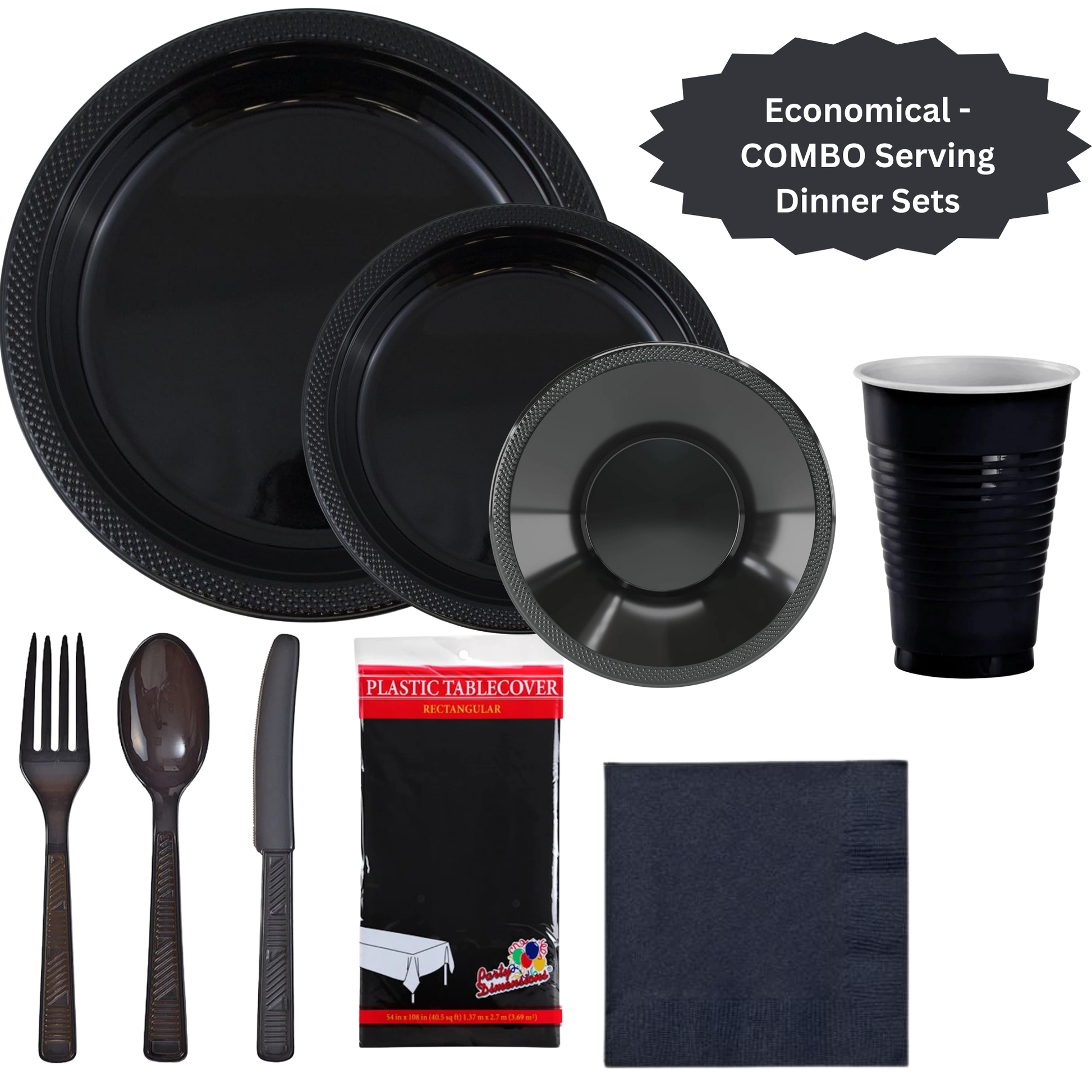 COMBO-PARTY SET: BLACK-Complete Disposable Dining Solution for Your Event Disposable Tableware Hanna K Signature