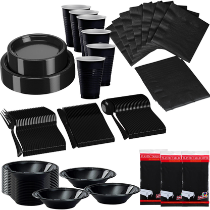 COMBO-PARTY SET: BLACK-Complete Disposable Dining Solution for Your Event Disposable Tableware Hanna K Signature