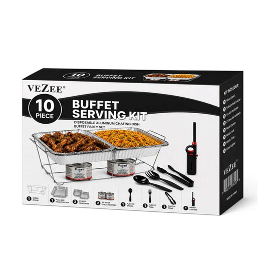 10 Piece Disposable Chafing Dish Buffet Serving Set with Fuel & Lighter Disposable VeZee