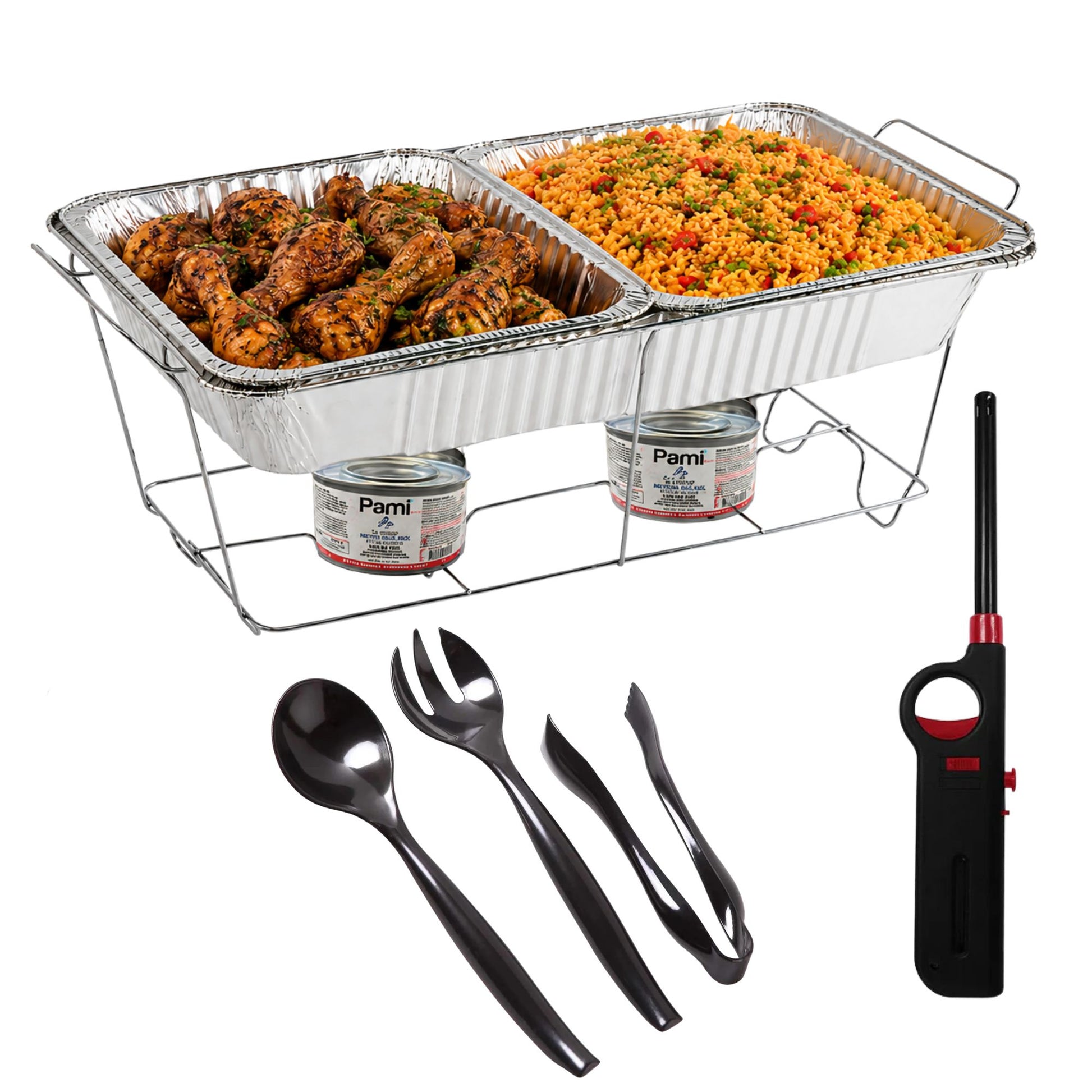 10 Piece Disposable Chafing Dish Buffet Serving Set with Fuel & Lighter Disposable VeZee