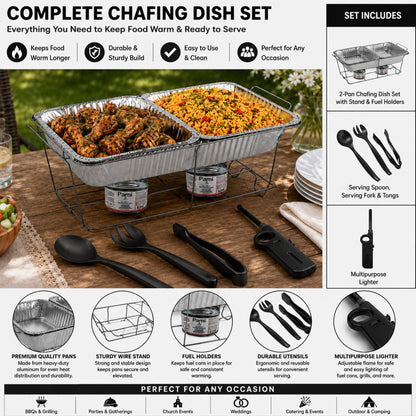 10 Piece Disposable Chafing Dish Buffet Serving Set with Fuel & Lighter Disposable VeZee