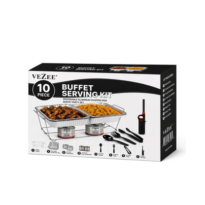 10 Piece Disposable Chafing Dish Buffet Serving Set with Fuel & Lighter Disposable VeZee