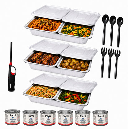 28 Piece Buffet Serving Kit Disposable Aluminum Refill Chafing Set (No Racks) with Pans, Lids, Fuel Cans & Serving Utensils Disposable VeZee