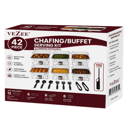 42-Piece Disposable Half Size Chafing Dish Buffet Set with Fuel & Utensils Disposable VeZee