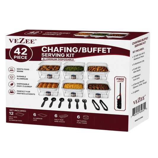 42-Piece Disposable Half Size Chafing Dish Buffet Set with Fuel & Utensils Disposable VeZee