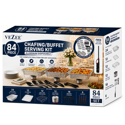 84-Piece Chafing/Buffet Serving Kit Aluminum Disposable Half Size Set Disposable VeZee