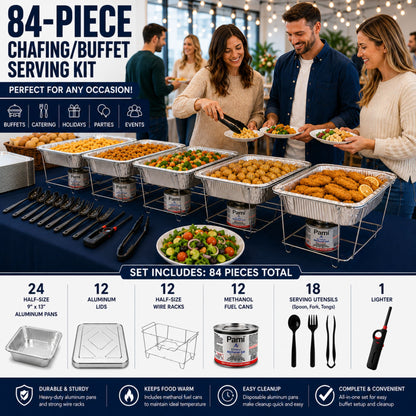 84-Piece Chafing/Buffet Serving Kit Aluminum Disposable Half Size Set Disposable VeZee