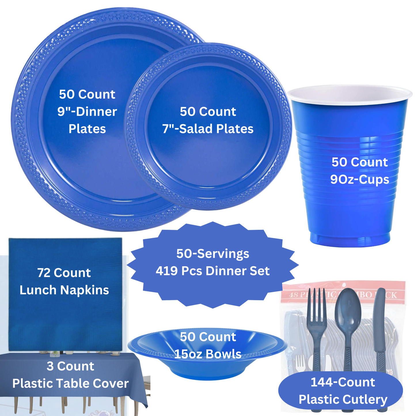 COMBO-PARTY SET: BLUE-Complete Disposable Dining Solution for Your Event Disposable Tableware Hanna K Signature
