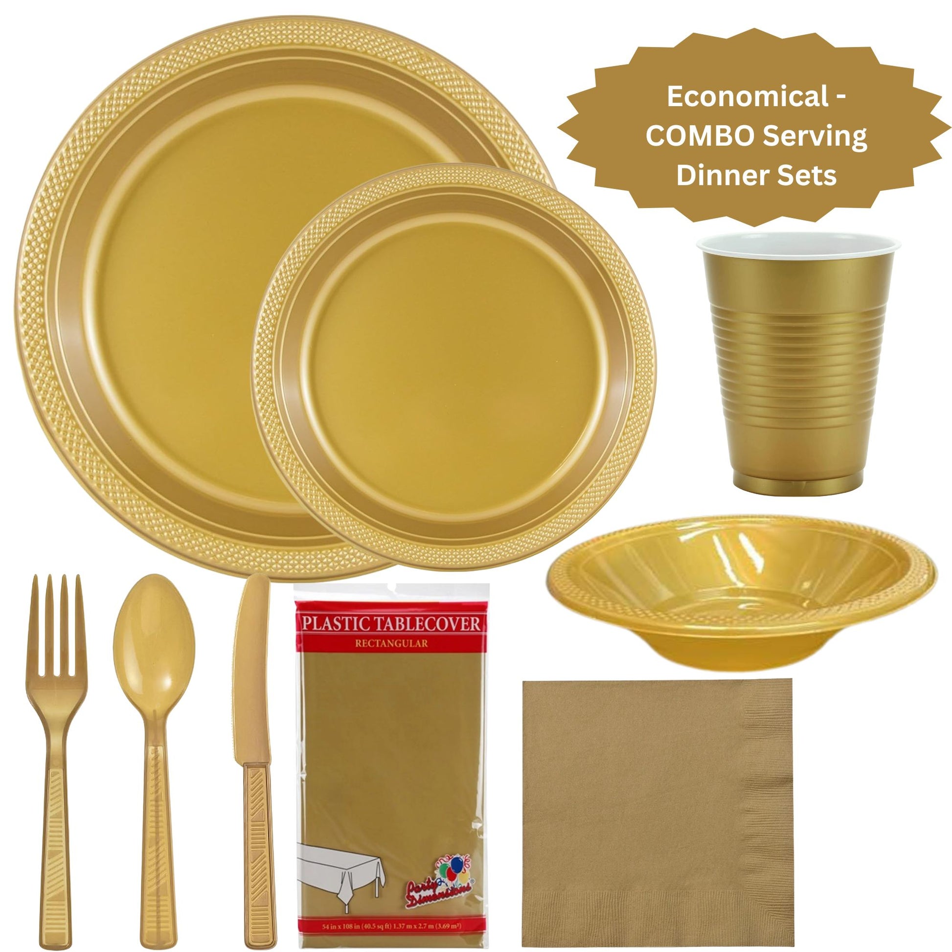 COMBO-PARTY SET: GOLD-Complete Disposable Dining Solution for Your Event Disposable Tableware Hanna K Signature