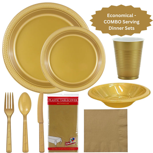 COMBO-PARTY SET: GOLD-Complete Disposable Dining Solution for Your Event Disposable Tableware Hanna K Signature