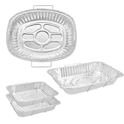 Disposable Aluminum Roaster & Pan Combo Pack with Handle Racks – Turkey Roaster, Full Size, and Half Size Pans