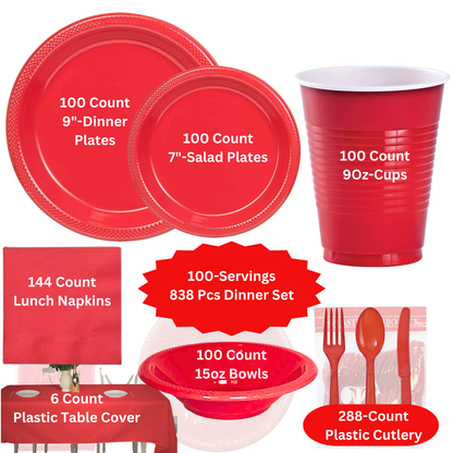 COMBO-PARTY SET: RED-Complete Disposable Dining Solution for Your Event Disposable Tableware Hanna K Signature 100 Guest Servings ⟹5% off