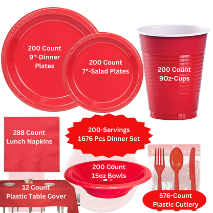 COMBO-PARTY SET: RED-Complete Disposable Dining Solution for Your Event Disposable Tableware Hanna K Signature 200 Guest Servings ⟹10% off