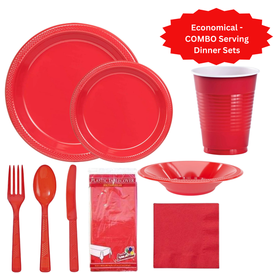 COMBO-PARTY SET: RED-Complete Disposable Dining Solution for Your Event Disposable Tableware Hanna K Signature