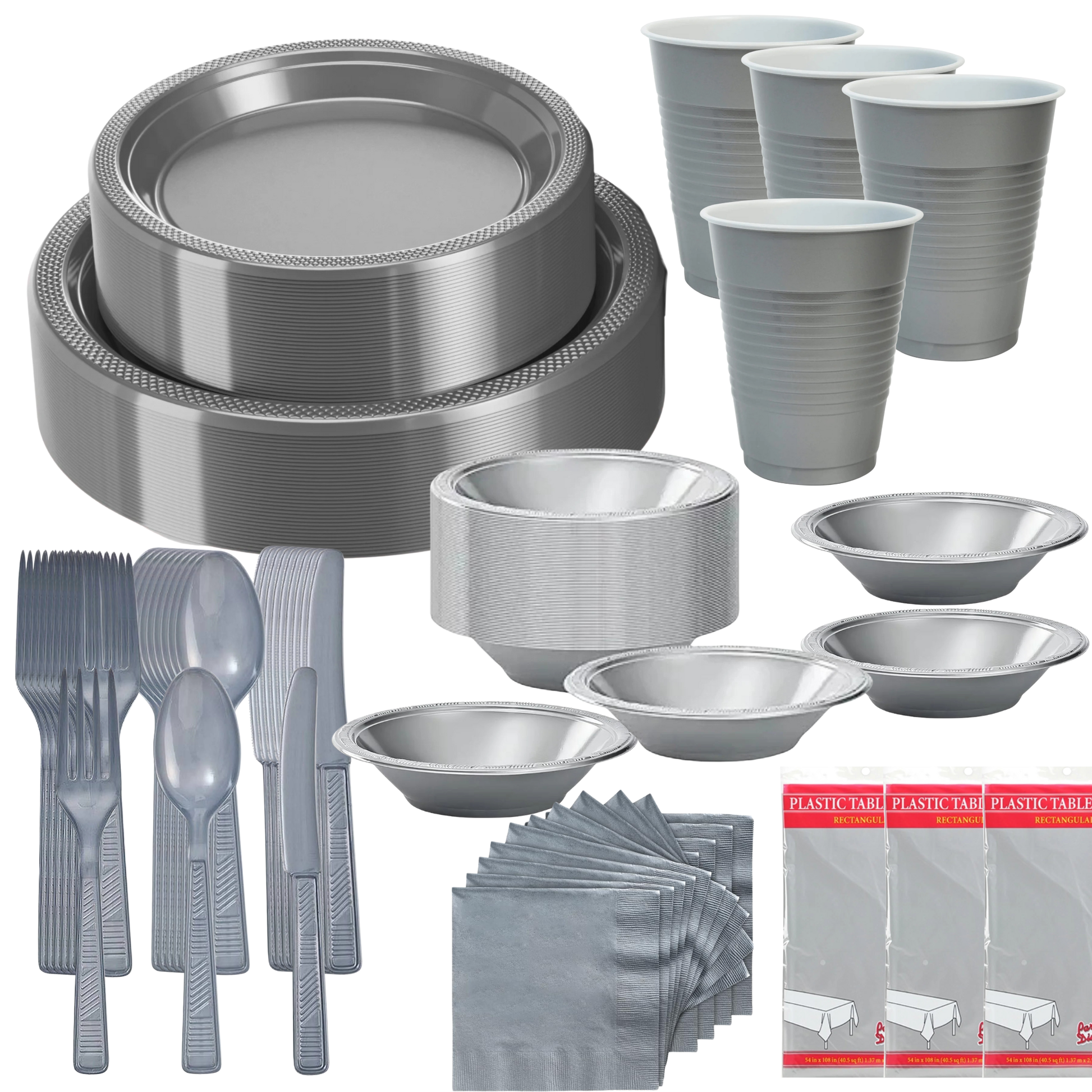COMBO-PARTY SET: SILVER -Complete Disposable Dining Solution for Your Event Disposable Tableware Hanna K Signature