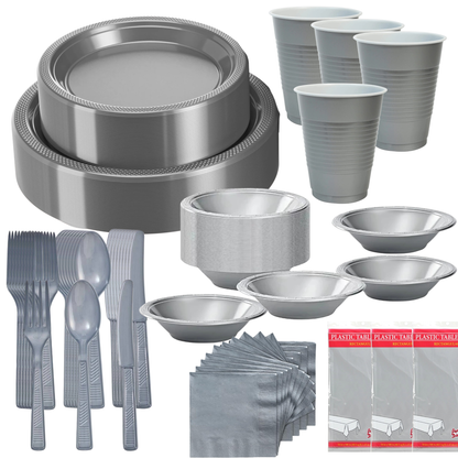 COMBO-PARTY SET: SILVER -Complete Disposable Dining Solution for Your Event Disposable Tableware Hanna K Signature