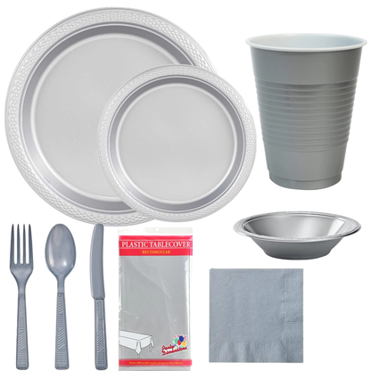 COMBO-PARTY SET: SILVER -Complete Disposable Dining Solution for Your Event Disposable Tableware Hanna K Signature