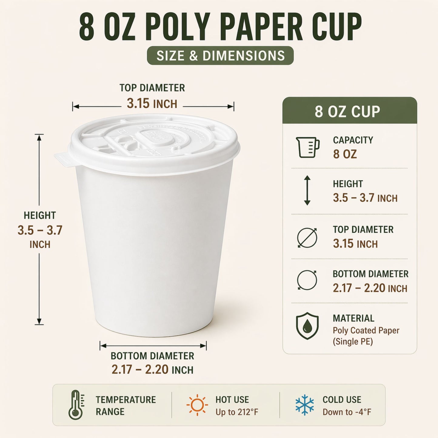 *Buy Bulk* 8oz White Disposable Poly Paper Cups with Lids Hot & Cold Paper Cups VeZee