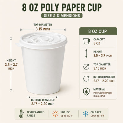 *Buy Bulk* 8oz White Disposable Poly Paper Cups with Lids Hot & Cold Paper Cups VeZee