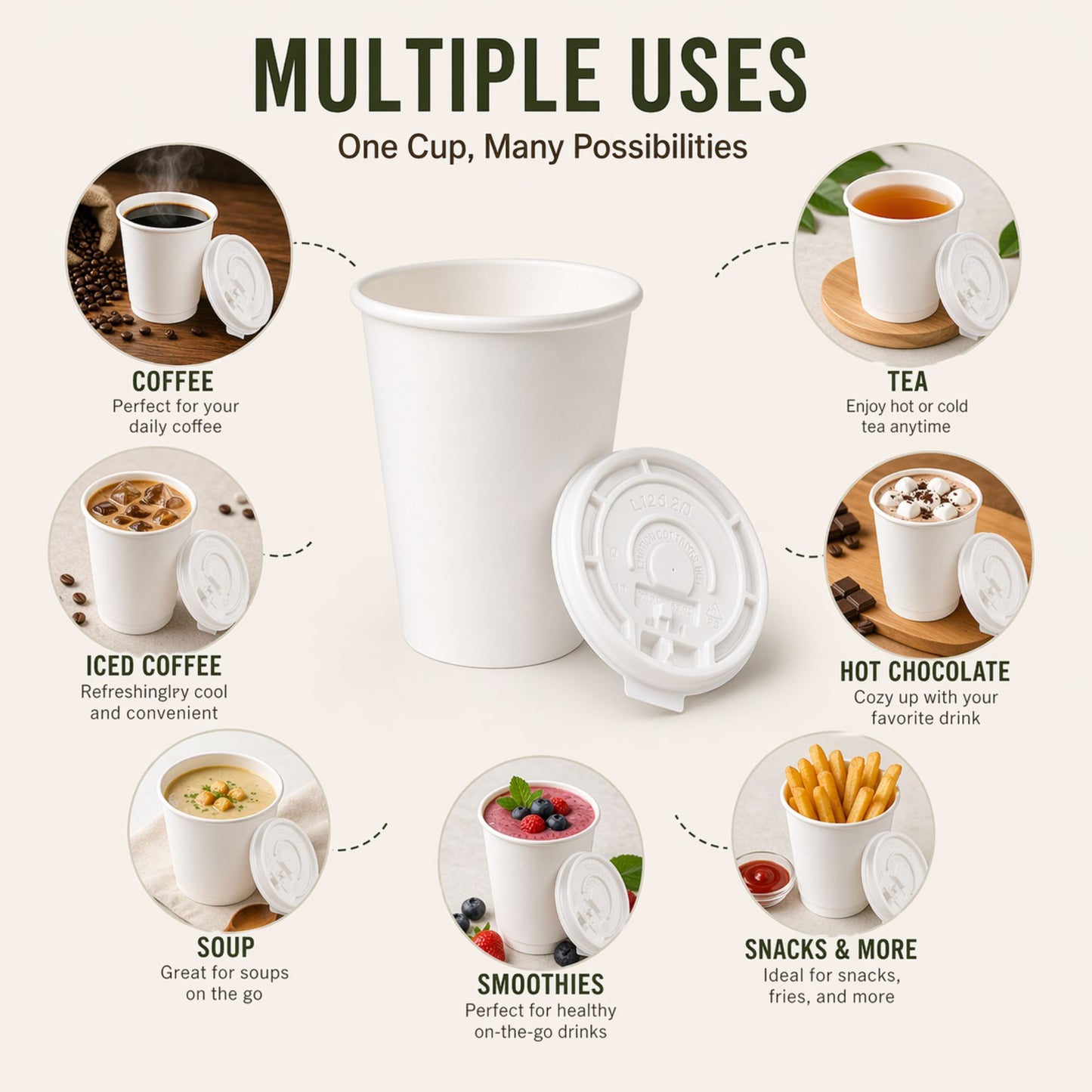 *Buy Bulk* 8oz White Disposable Poly Paper Cups with Lids Hot & Cold Paper Cups VeZee