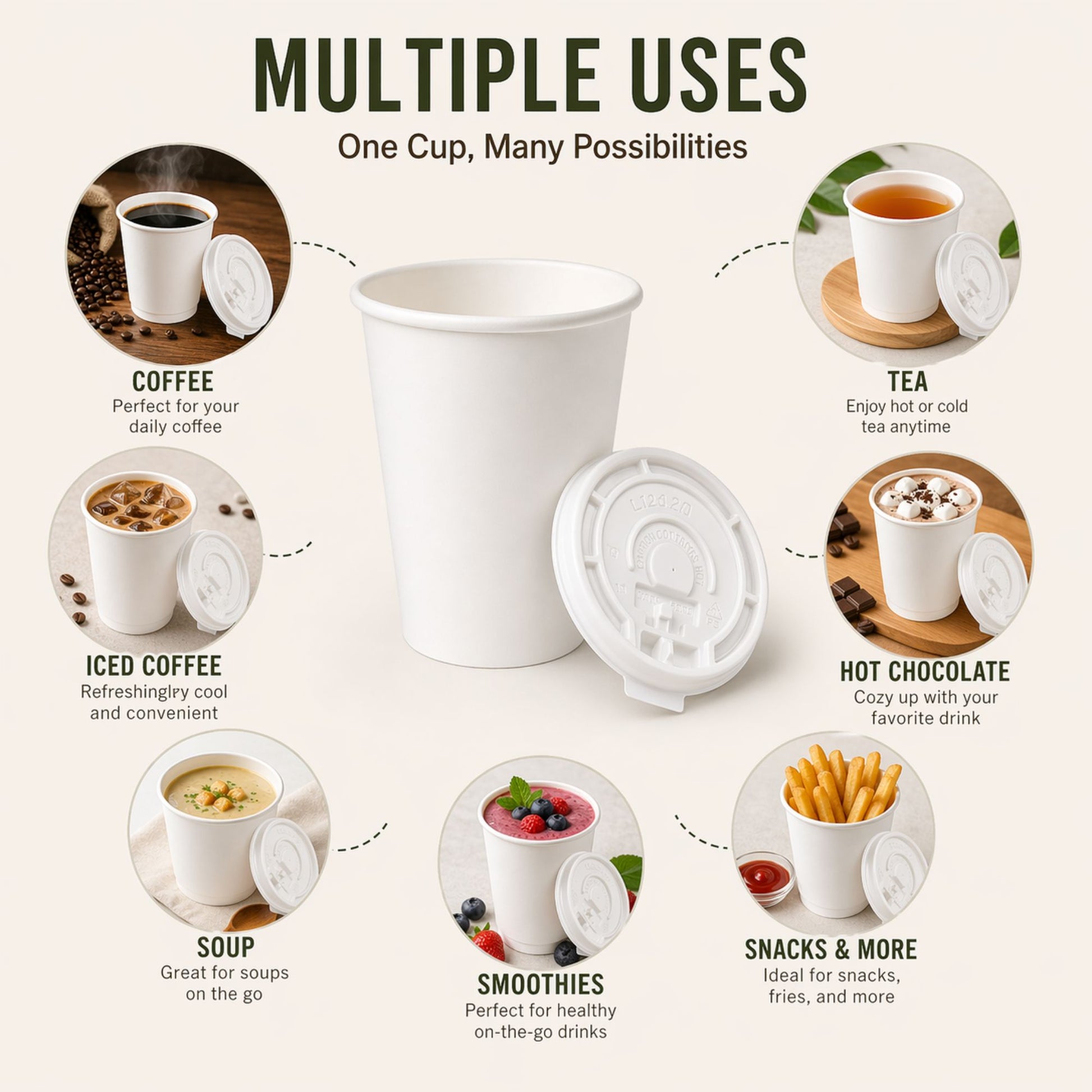 *Buy Bulk* 8oz White Disposable Poly Paper Cups with Lids Hot & Cold Paper Cups VeZee