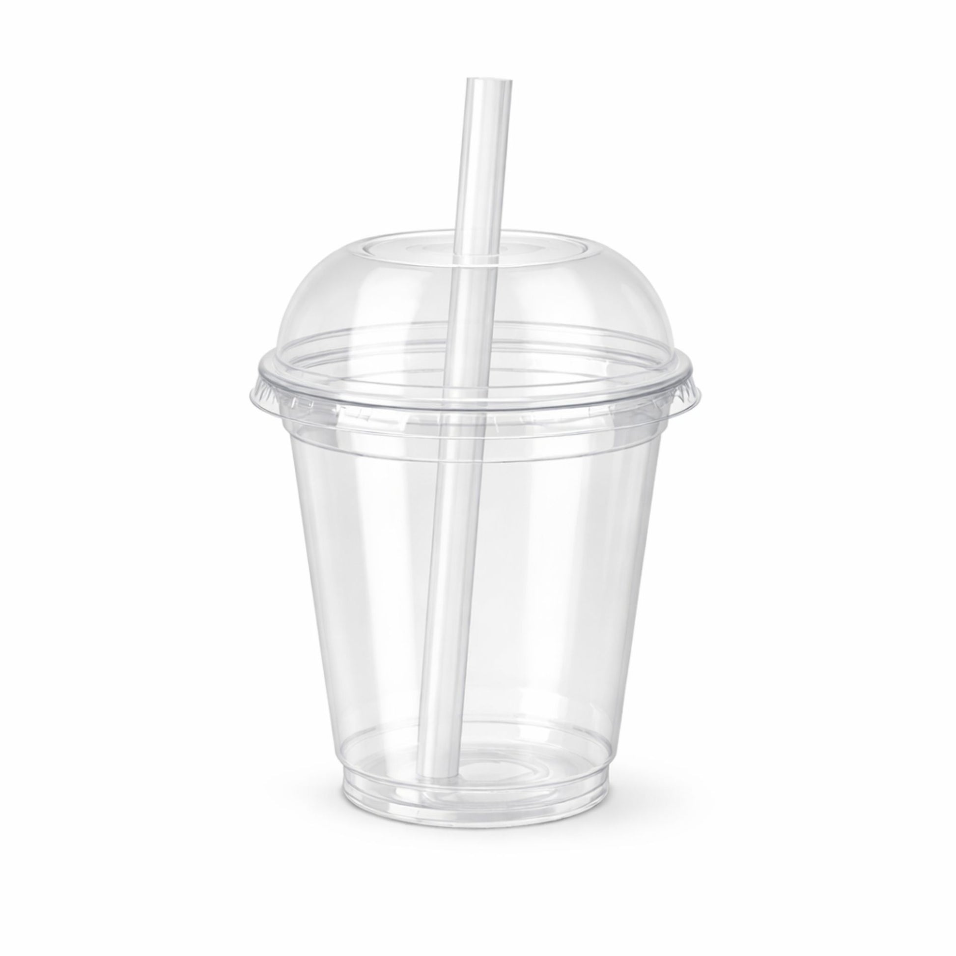 12oz Clear PET Cups with 2" Wide Hole Dome Lid & Straw Plastic Disposable Smoothie Cups VeZee