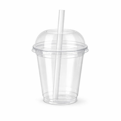 12oz Clear PET Cups with 2" Wide Hole Dome Lid & Straw Plastic Disposable Smoothie Cups VeZee