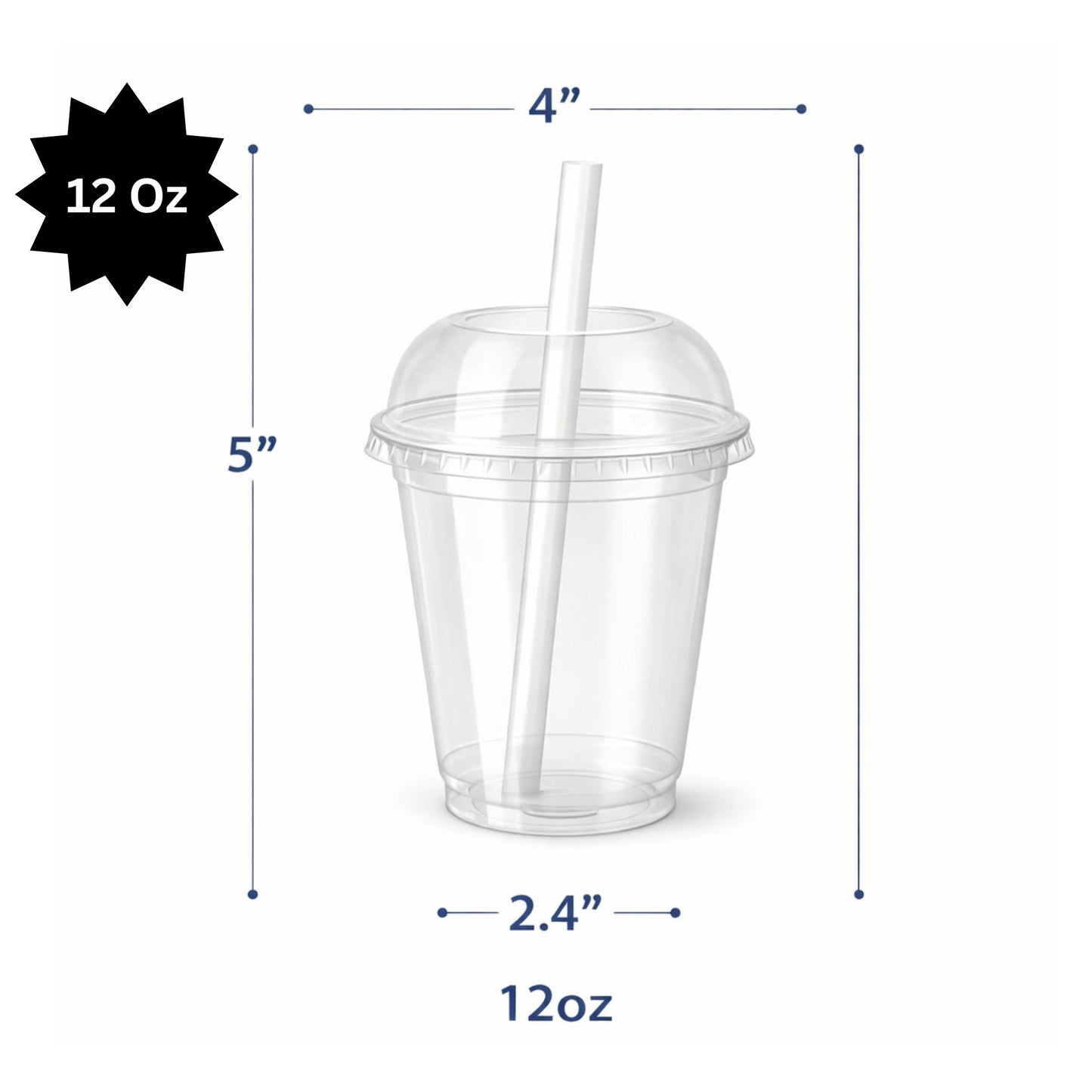 12oz Clear PET Cups with 2" Wide Hole Dome Lid & Straw Plastic Disposable Smoothie Cups VeZee