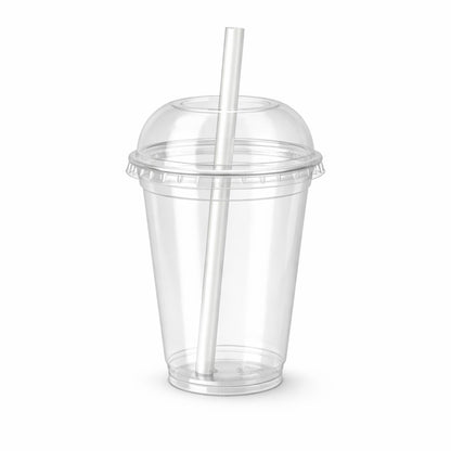 16oz Clear PET Cups with 2" Wide Hole Dome Lid & Straw Plastic Disposable Smoothie Cups VeZee