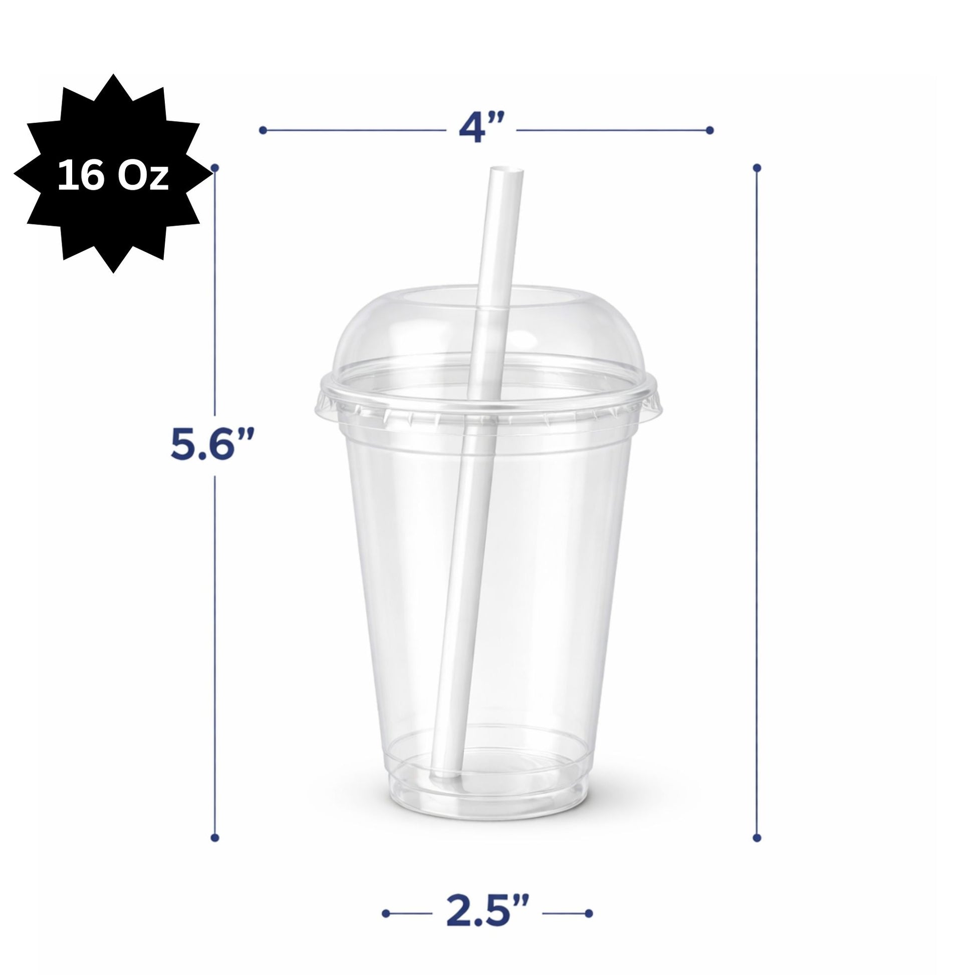 16oz Clear PET Cups with 2" Wide Hole Dome Lid & Straw Plastic Disposable Smoothie Cups VeZee