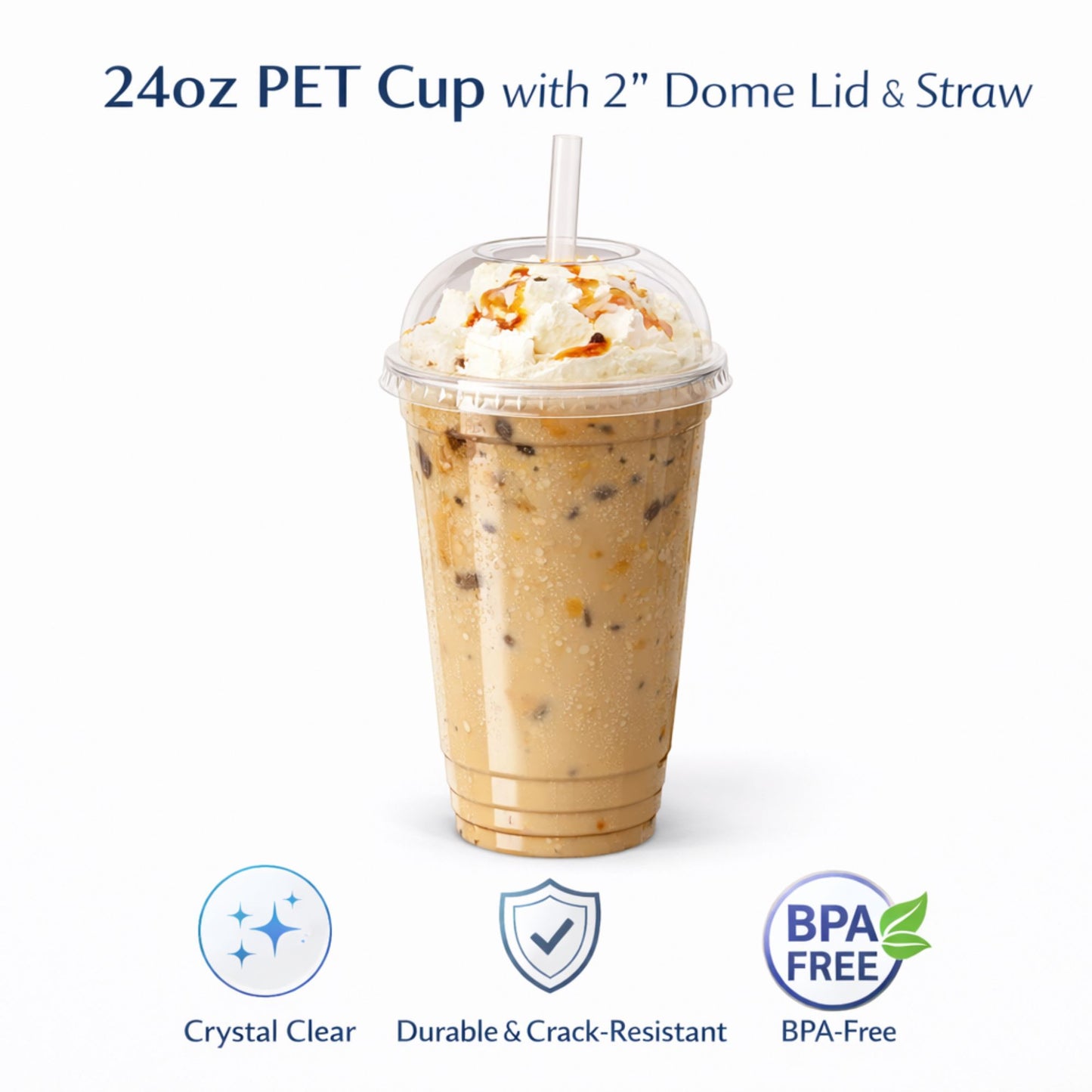20oz Clear PET Cups with 2" Wide Dome Lid & Straw Disposable Plastic Smoothie Cups VeZee
