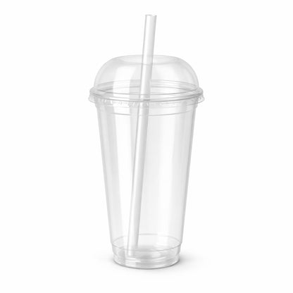 20oz Clear PET Cups with 2" Wide Dome Lid & Straw Disposable Plastic Smoothie Cups VeZee