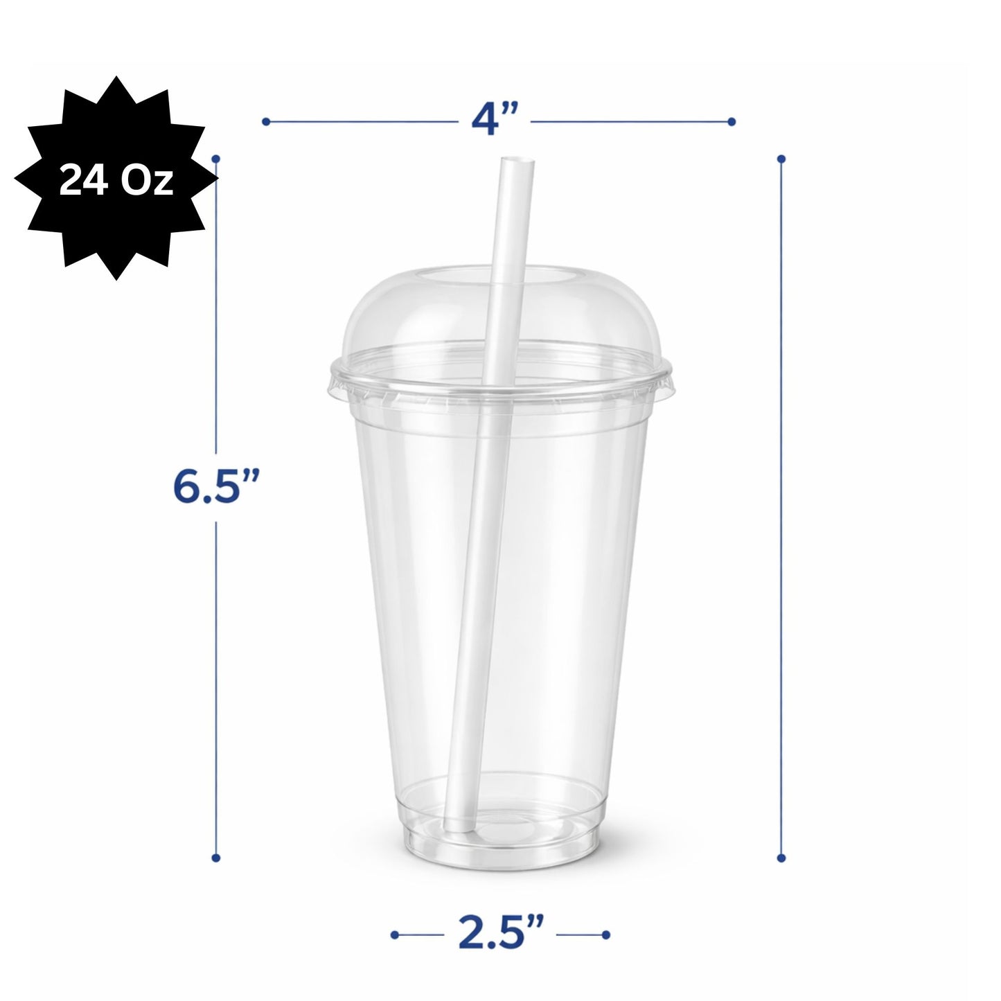20oz Clear PET Cups with 2" Wide Dome Lid & Straw Disposable Plastic Smoothie Cups VeZee