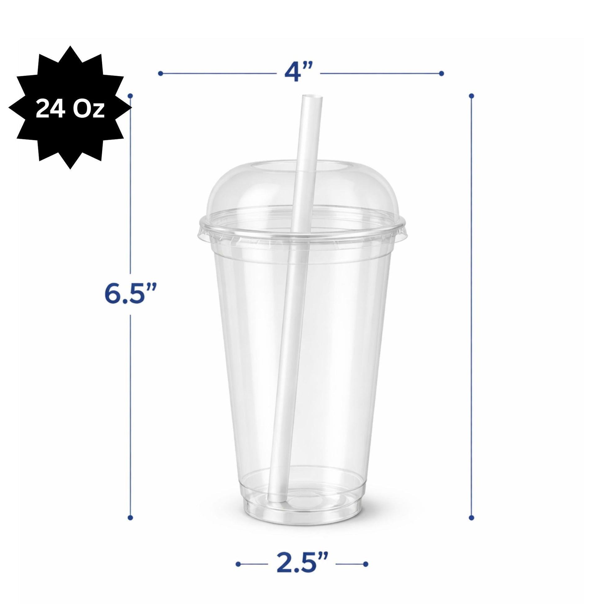 20oz Clear PET Cups with 2" Wide Dome Lid & Straw Disposable Plastic Smoothie Cups VeZee