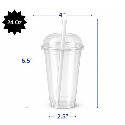 20oz Clear PET Cups with 2" Wide Dome Lid & Straw Disposable Plastic Smoothie Cups VeZee