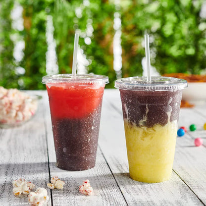 20oz Plastic Clear PET Cups With Flat Lid & Straw, for All Kinds of Beverages Smoothie Cups VeZee