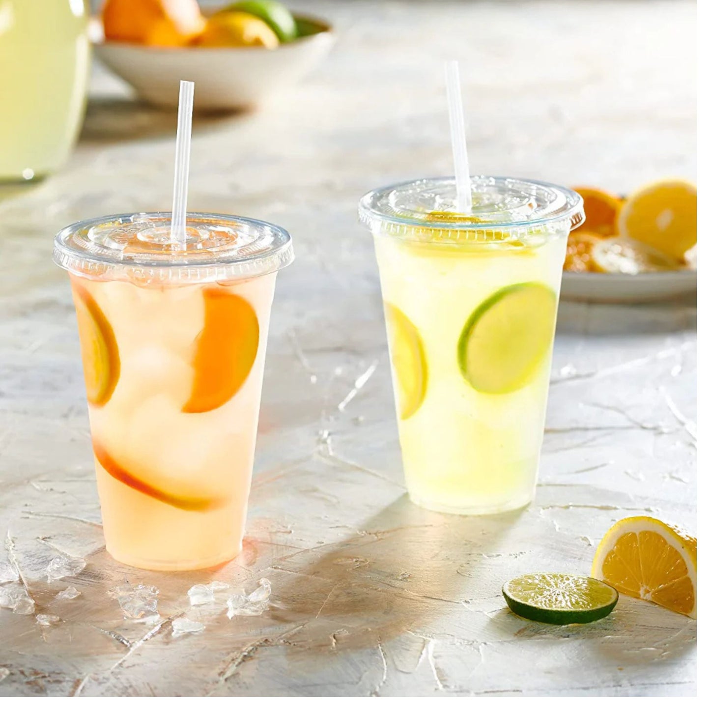 20oz Plastic Clear PET Cups With Flat Lid & Straw, for All Kinds of Beverages Smoothie Cups VeZee