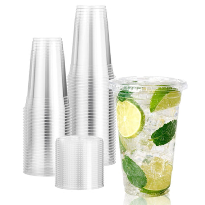 20oz Plastic Clear PET Cups With Flat Lid & Straw, for All Kinds of Beverages Smoothie Cups VeZee