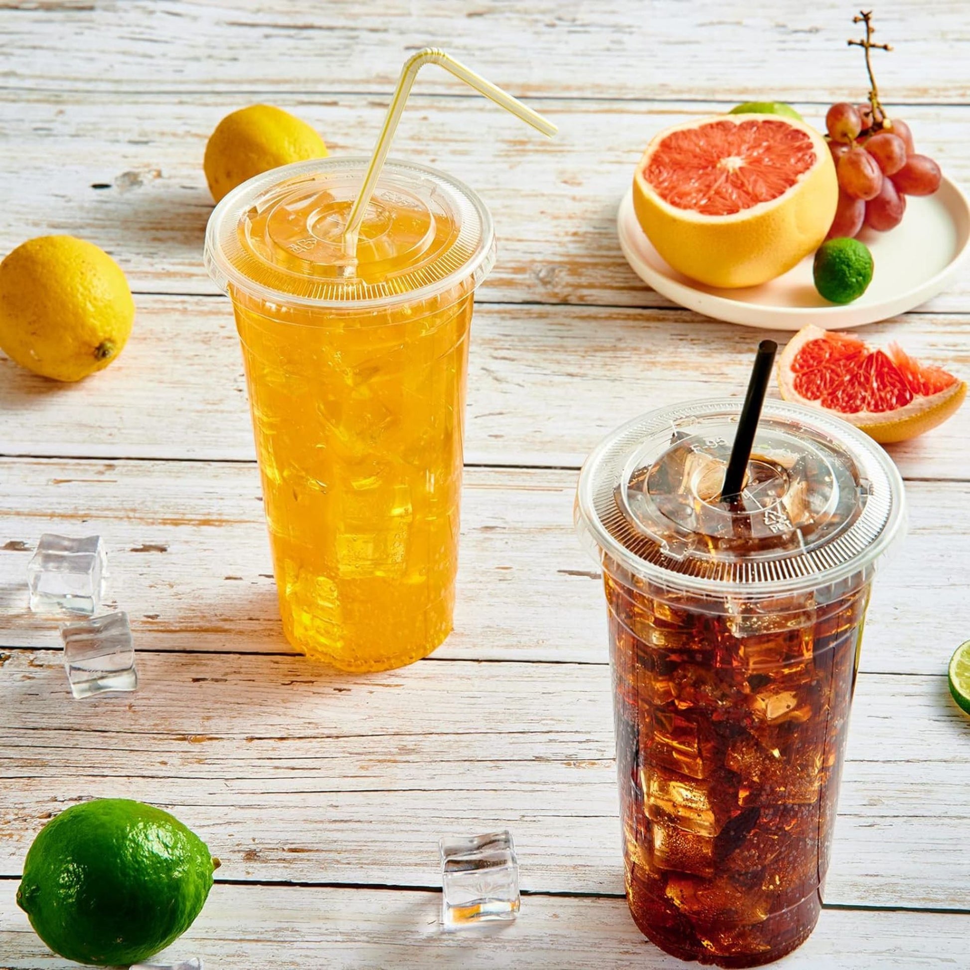 20oz Plastic Clear PET Cups With Flat Lid & Straw, for All Kinds of Beverages Smoothie Cups VeZee