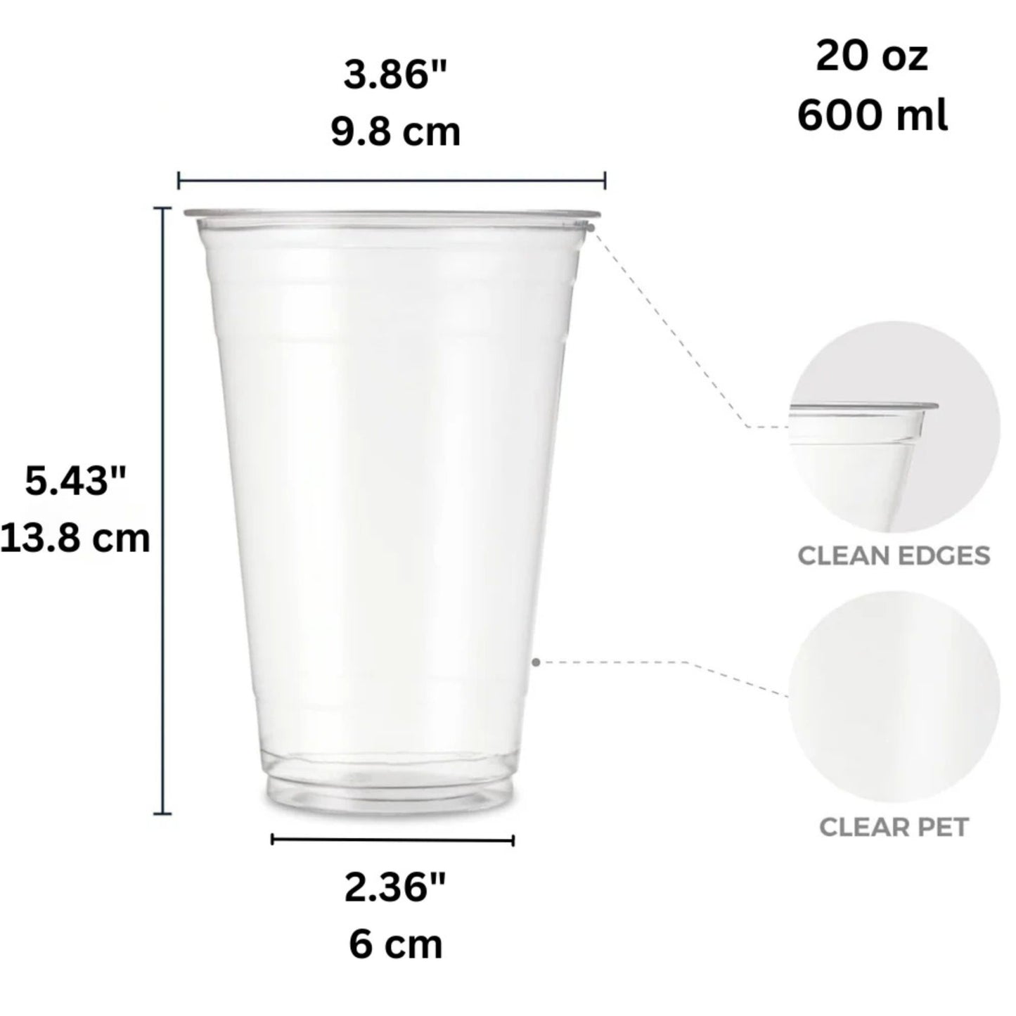 20oz Plastic Clear PET Cups With Flat Lid & Straw, for All Kinds of Beverages Smoothie Cups VeZee