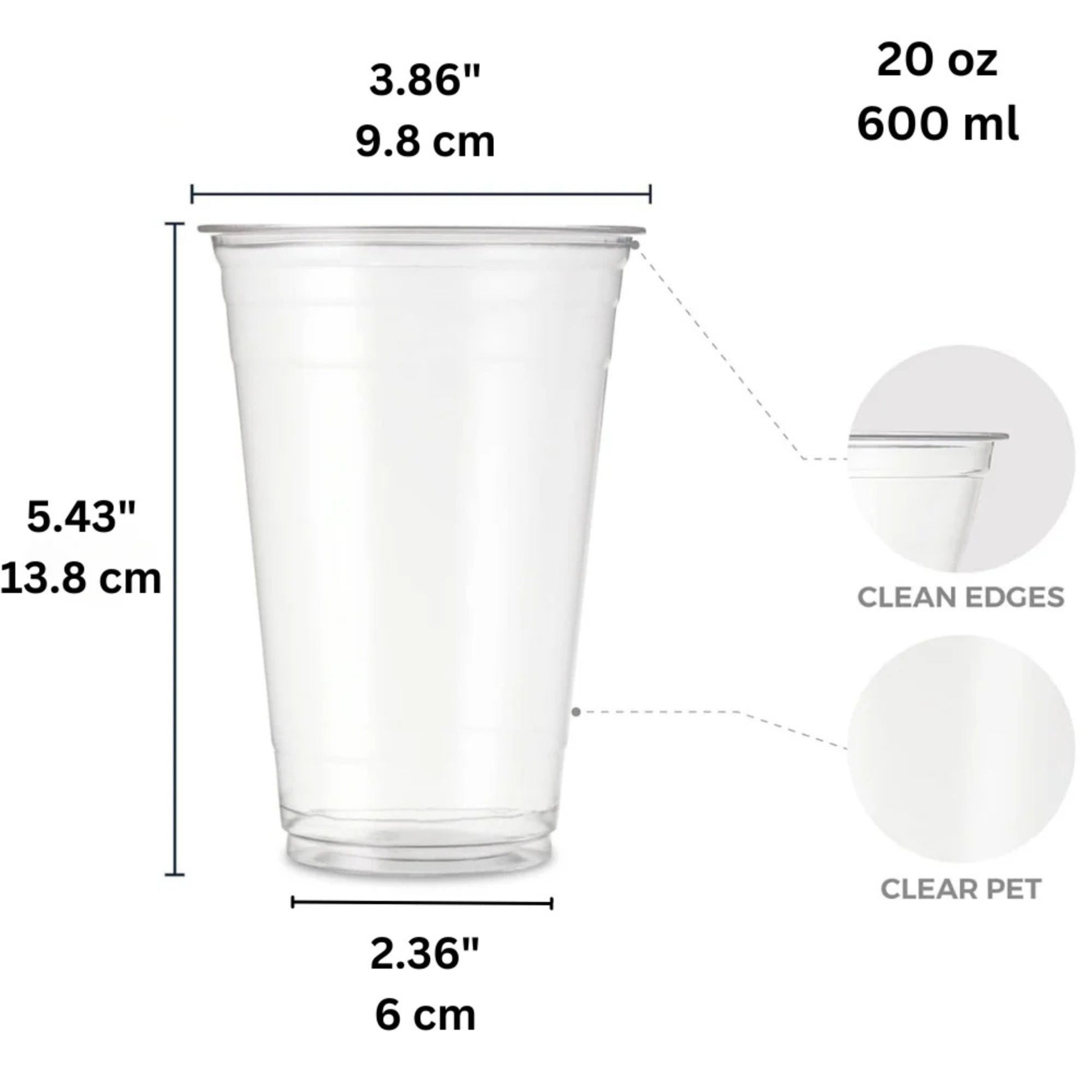 20oz Plastic Clear PET Cups With Flat Lid & Straw, for All Kinds of Beverages Smoothie Cups VeZee