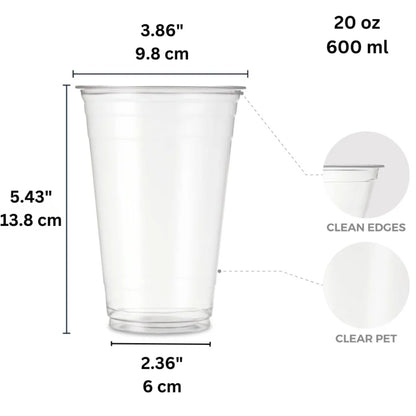 20oz Plastic Clear PET Cups With Flat Lid & Straw, for All Kinds of Beverages Smoothie Cups VeZee