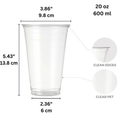20oz Clear PET Plastic Cups with 2" Wide Dome Lid & Straw Smoothie Cups VeZee